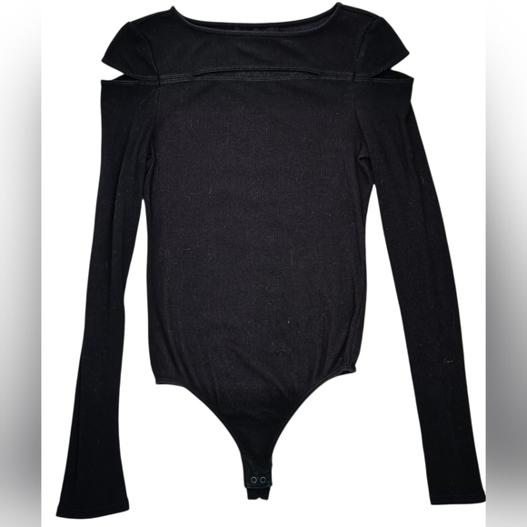 Kendall & Kylie Black Long Sleeve Asymmetrical Bodysuit - Picture 1 of 5